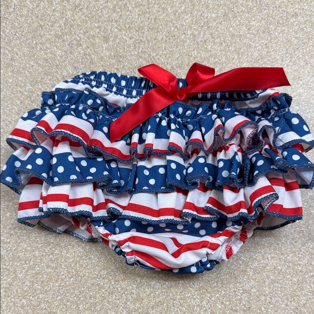 Patriotic Ruffle Bloomers, Stripes & Dots with Red Bow